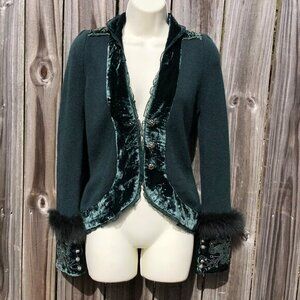Ebene Patrick Assuline 1 Cardigan Jacket Vintage Silk Wool Rabbit Trim Small XS